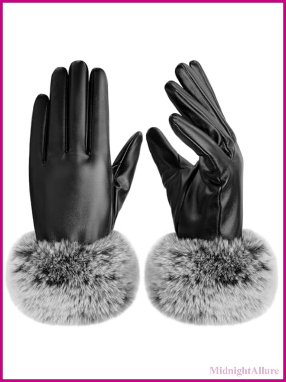 PU Leather Touchscreen Winter Gloves Faux Fur Cuff Plush Lined